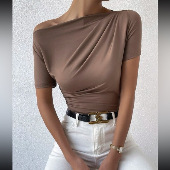 Boho black off shoulder ruched top - Picture 10 of 12